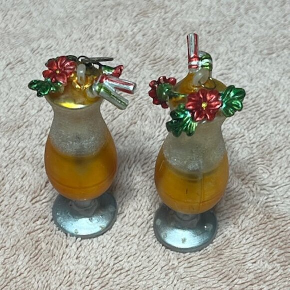 Two Department 56 Christmas Hand Blown Glass Cocktail Themed Holiday Ornaments - Picture 1 of 15
